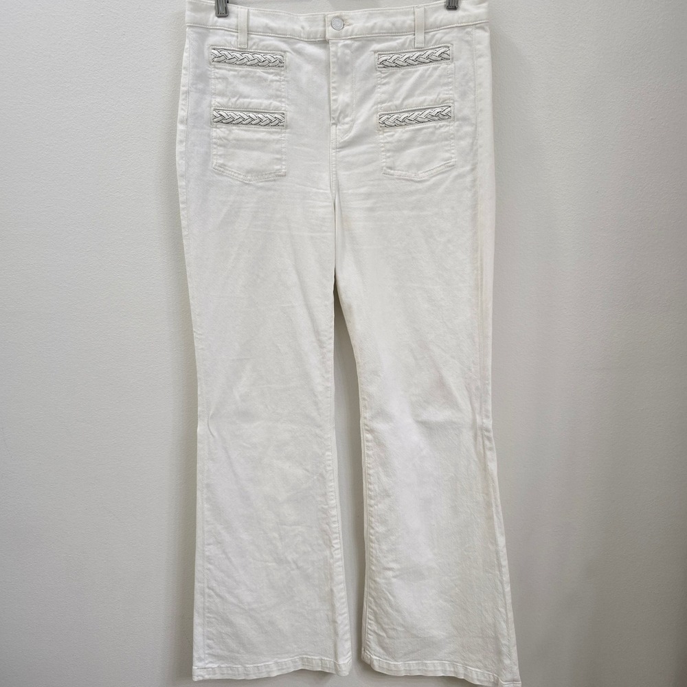 7 For All Mankind White Flare Leg Jeans Braided Trim‎ Pocket Denim Womens 31